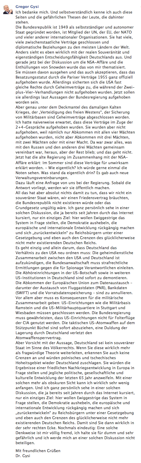 Gysi stellt seine Aussage zur Souveränität richtig